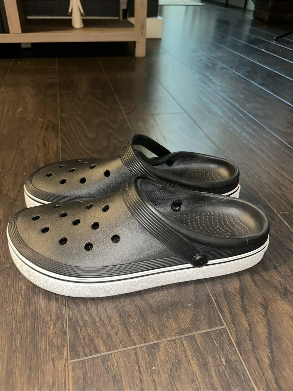 CROCS Off Court Black Clog Sandals with White Trim